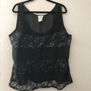 SHEER SEQUINED BLACK TANK TOP